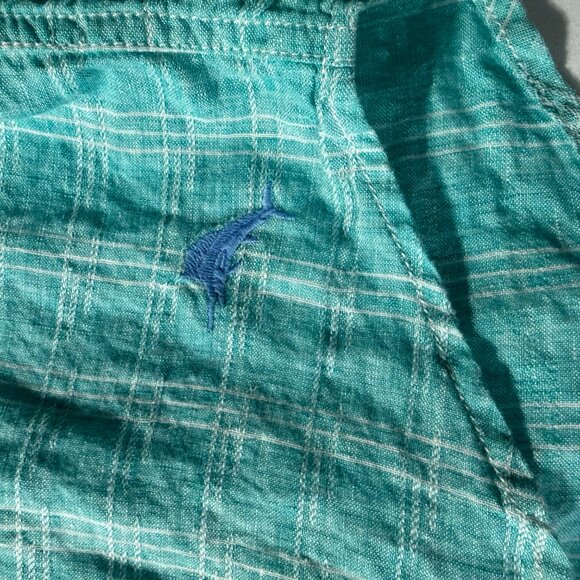 Tommy Bahama Mens‎ Shirt L Large Turquoise Linen Plaid Button Down Beach Spring - Picture 3 of 11